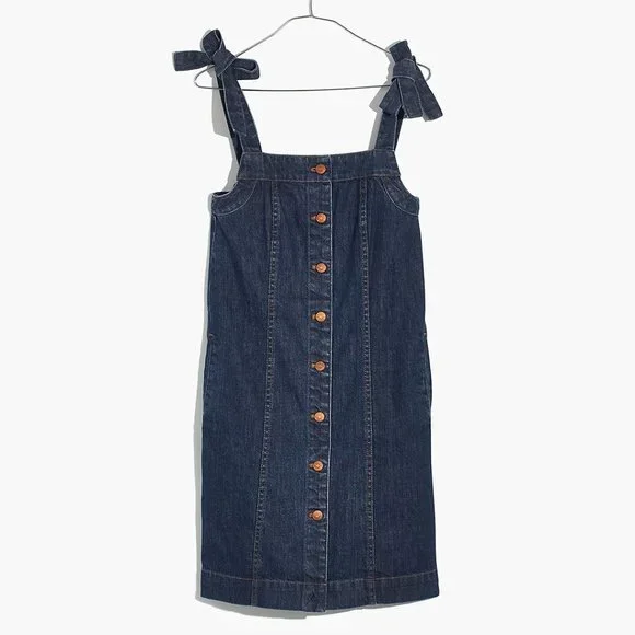 NWT Madewell Cottagecore Tie Strap Denim Button Front Mini Dress 2 - Picture 3 of 7